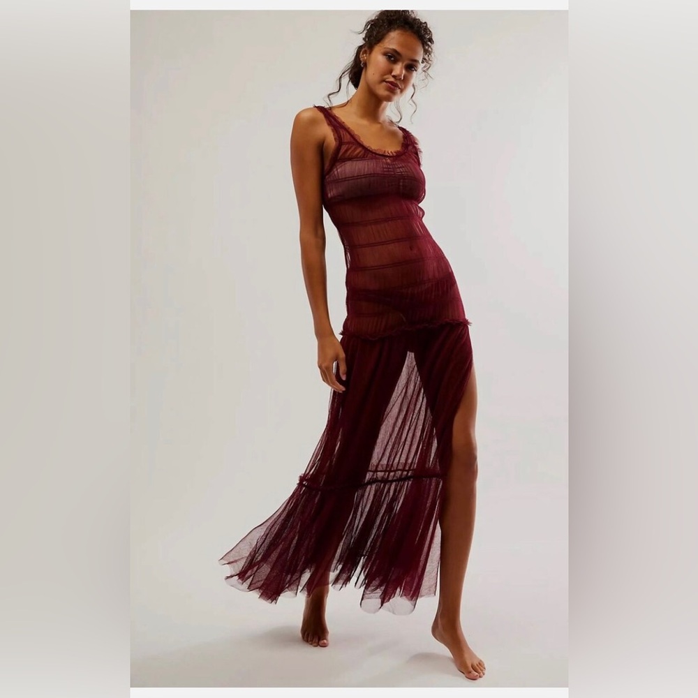 NWT Intimately Free People Smock it to me dress sz xs in burgundy